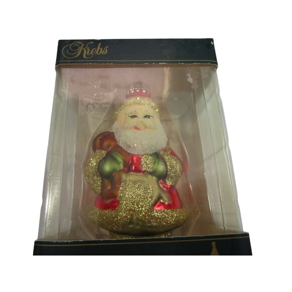 Krebs Distinctive Glass Ornament Santa Teddy Bear 3.5" Handcrafted Christmas NIB - Picture 1 of 7